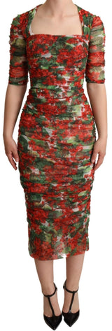 Robe de gaine midi florale rouge élégante