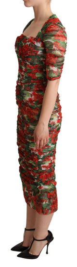 Robe de gaine midi florale rouge élégante