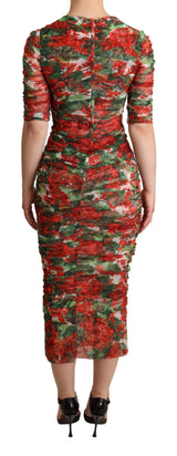 Κομψό κόκκινο Floral Midi Sheath Dress