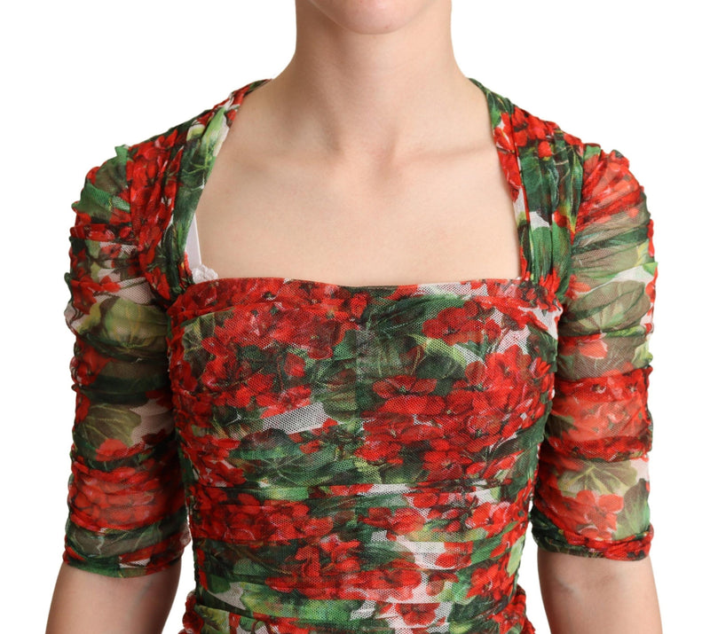 Robe de gaine midi florale rouge élégante