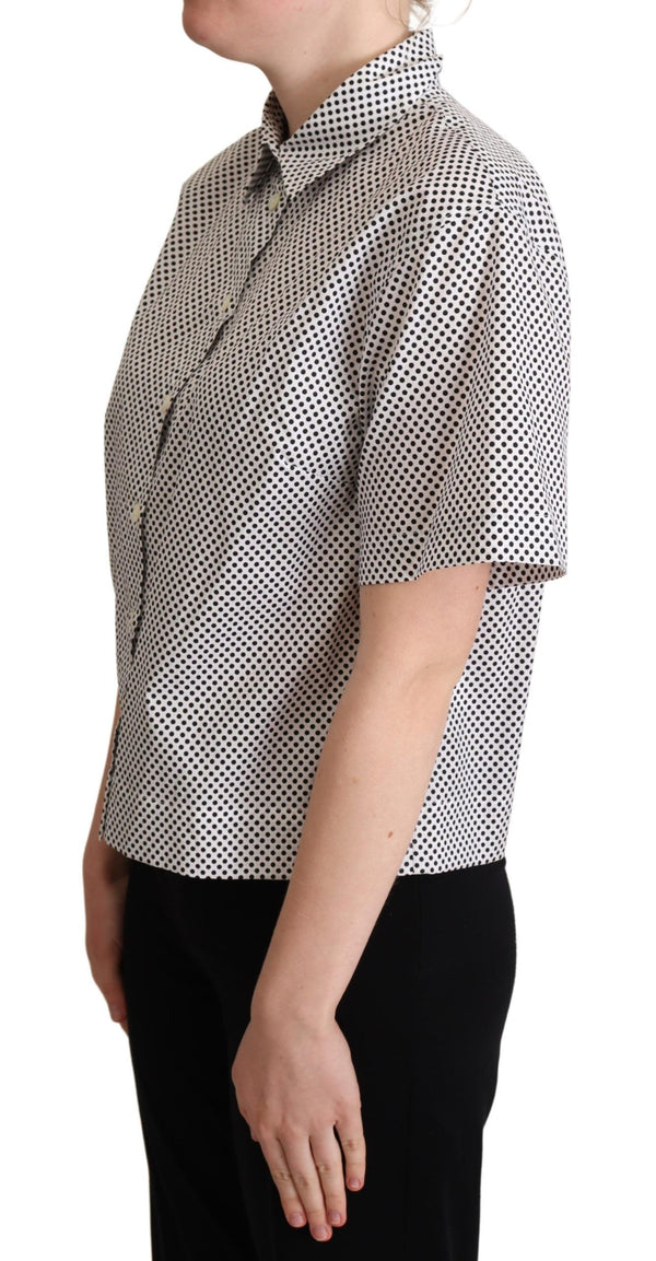 Elegant Polka Dot Cotton Polo Top