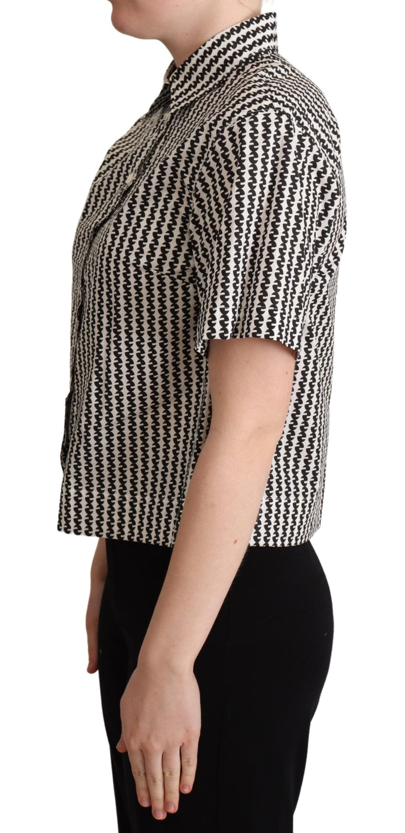 Elegant Black and White Patterned Cotton Polo