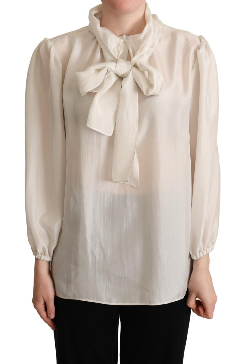 Blusa a ascot di seta grigio grigio chiaro