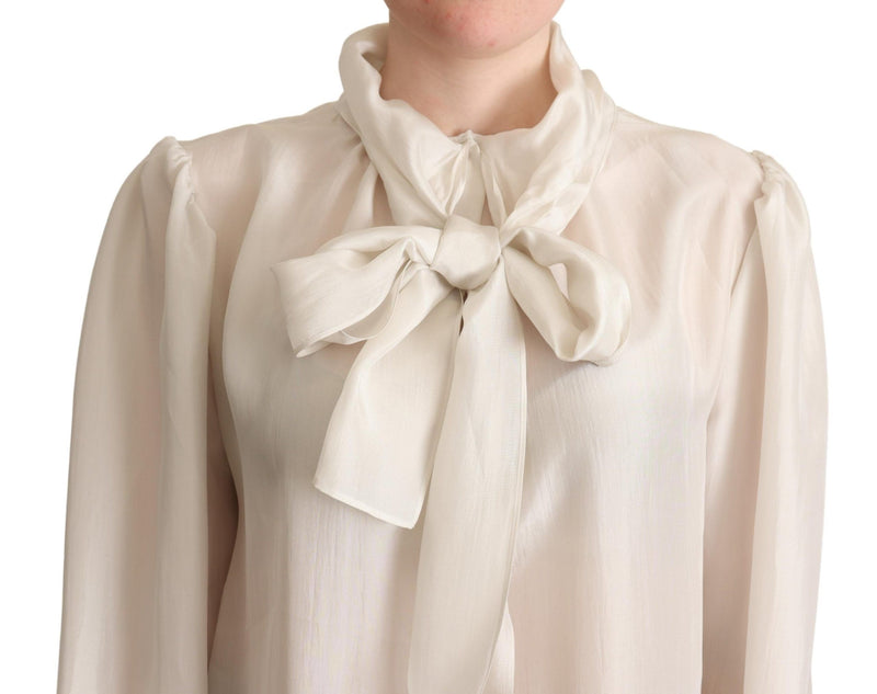 Blusa a ascot di seta grigio grigio chiaro