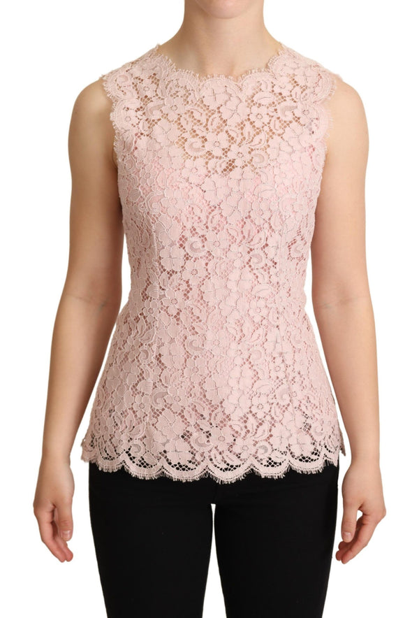 Elegante blusa sin mangas de encaje rosa