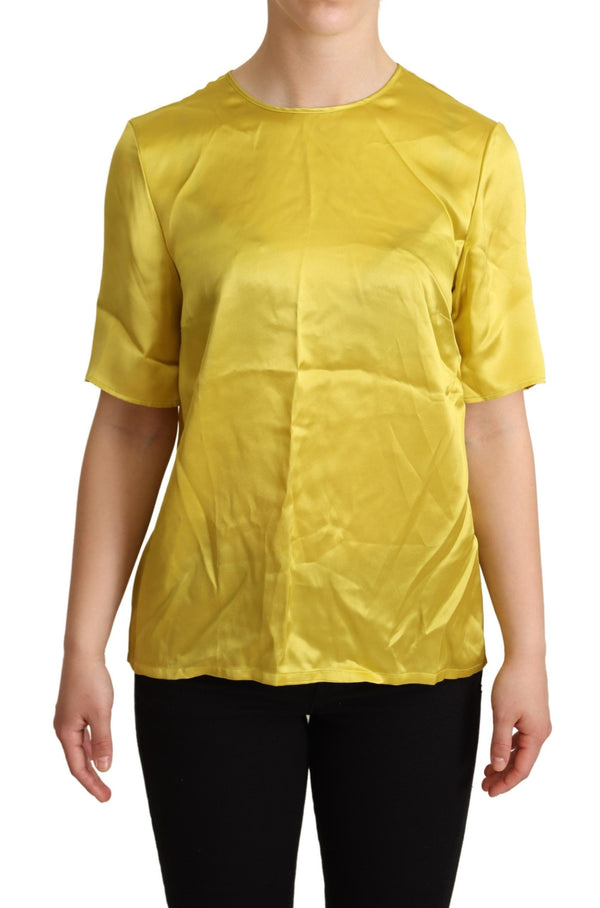 Elegante blusa de manga corta de seda - amarillo