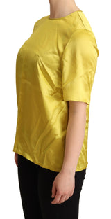 Elegante blusa de manga corta de seda - amarillo