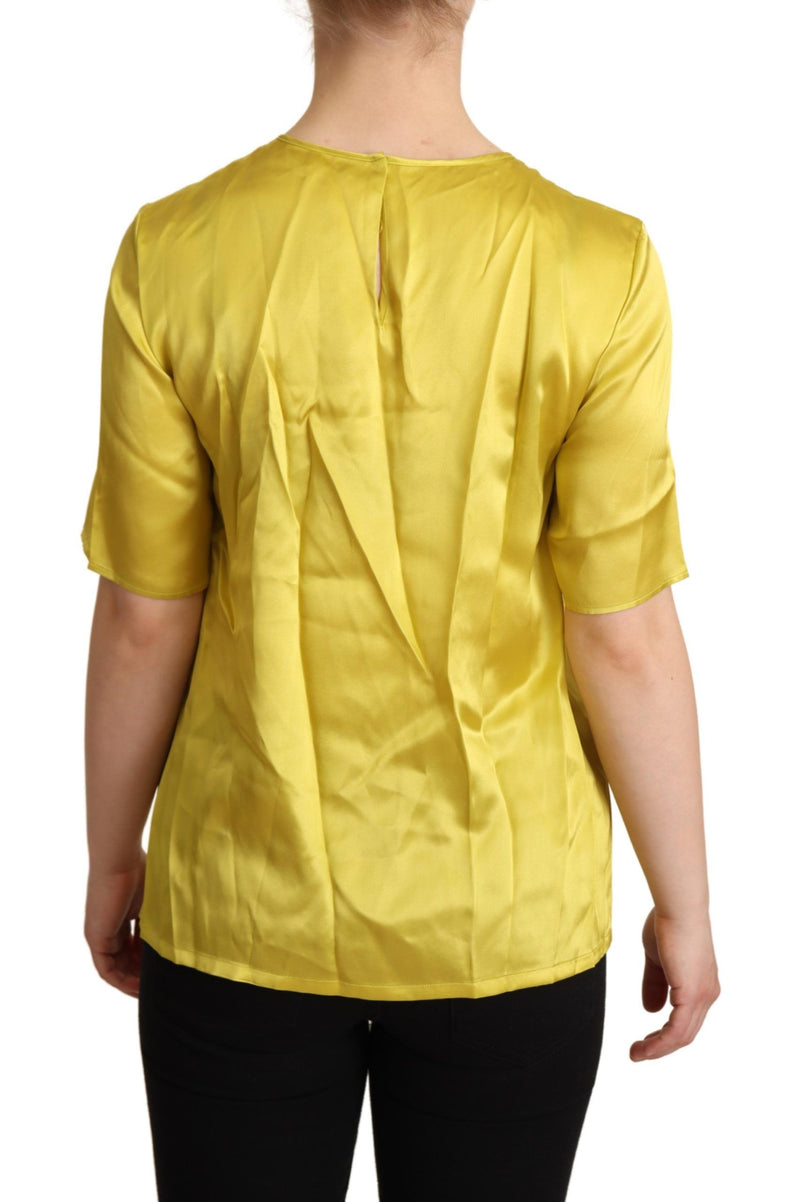 Elegante blusa de manga corta de seda - amarillo