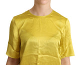 Elegante blusa de manga corta de seda - amarillo