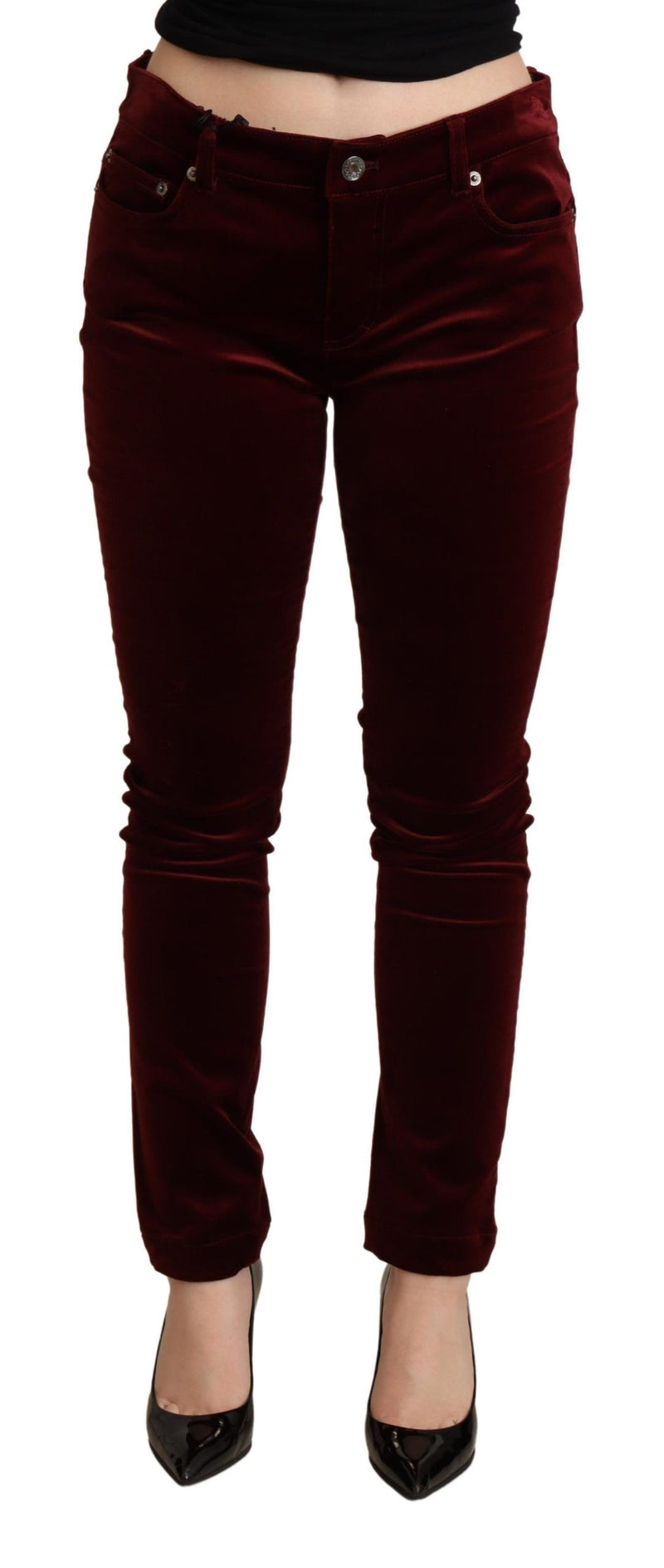 Exquisite Bordeaux rote Skinnhose