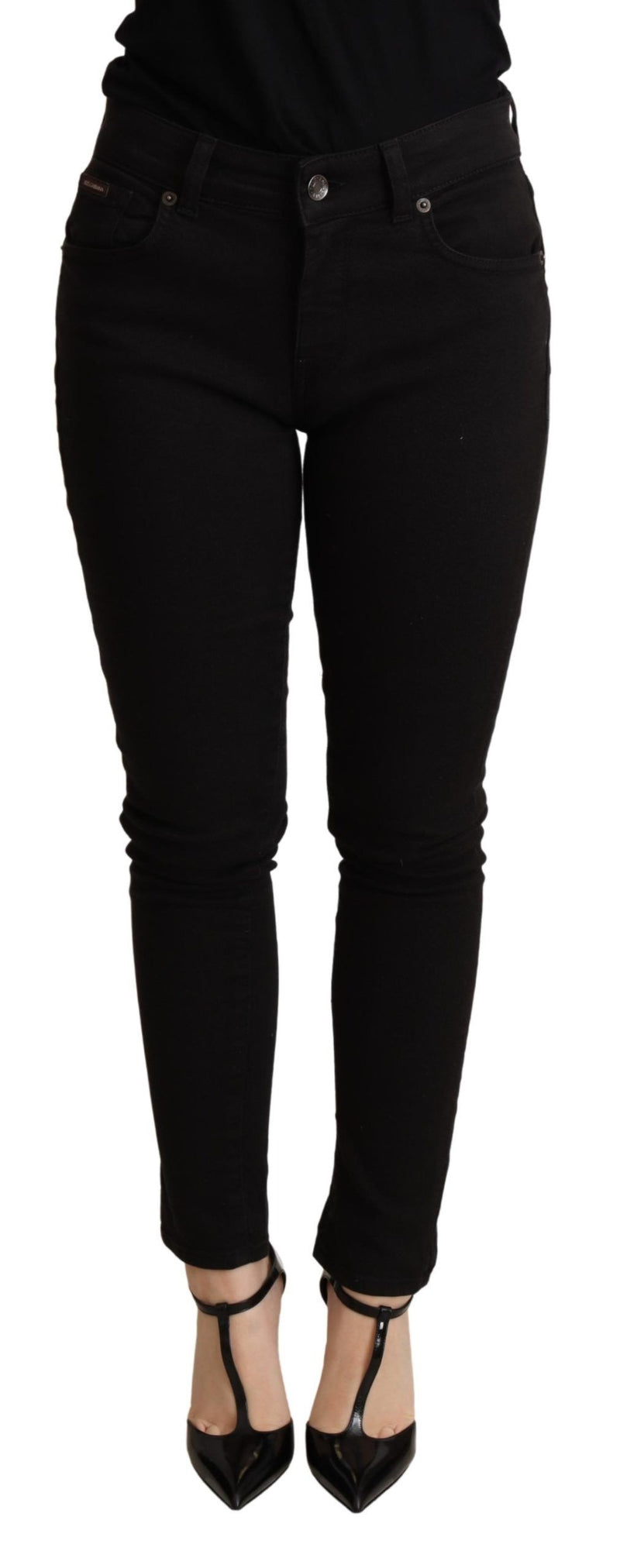 Elegante schlanke schwarze Skinny -Jeans