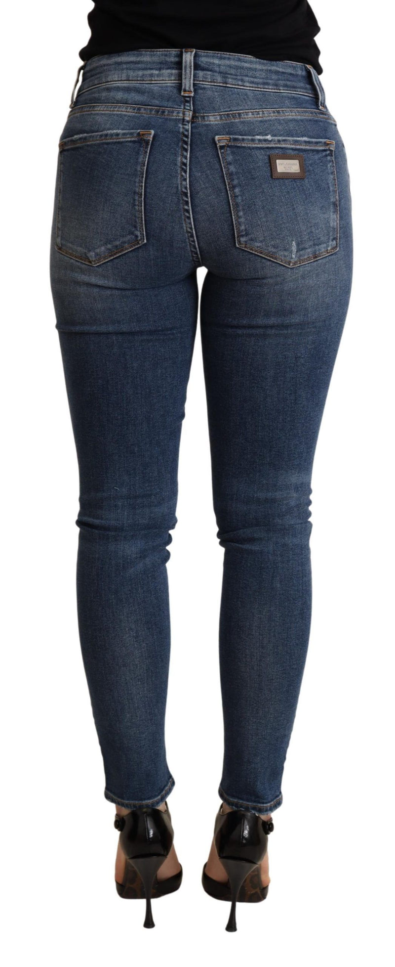 Elegante mittlere Taille dünne blaue Jeans