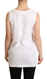 Crystal Embellished Heart White Sleeveless Tee