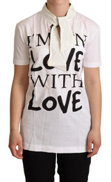 Chic White Love Motiv Seidenblend-T-Shirt