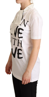 T-shirt de mélange de motif d'amour blanc chic