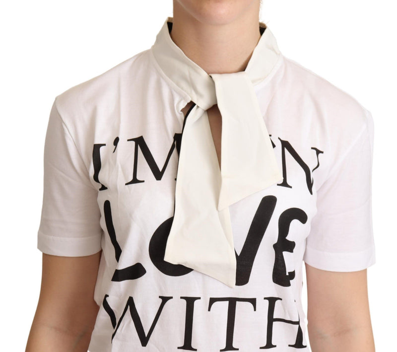 Chic White Love Motiv Seidenblend-T-Shirt