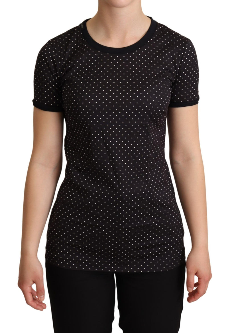 Polka gepunktete schwarze Kurzarm Crewneck Top