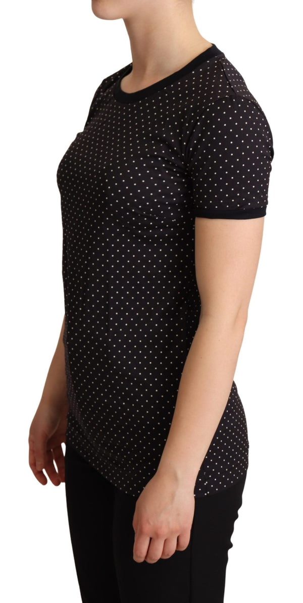 Polka gepunktete schwarze Kurzarm Crewneck Top