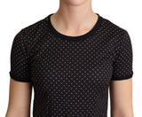 Polka gepunktete schwarze Kurzarm Crewneck Top