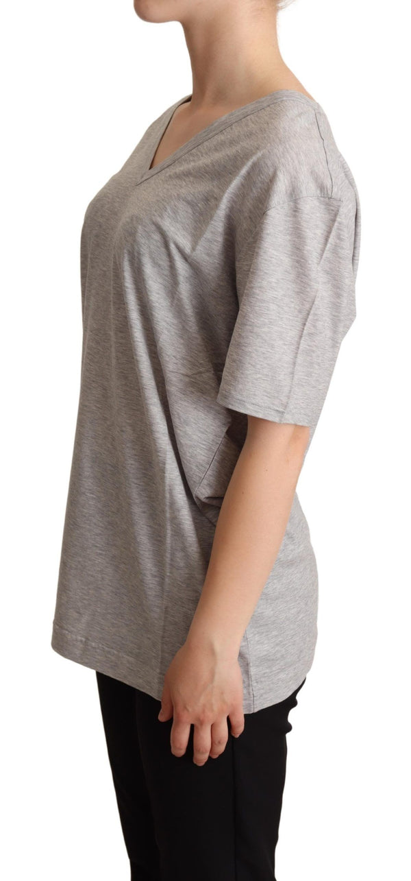 Elegant Gray V-Neck Cotton Tee