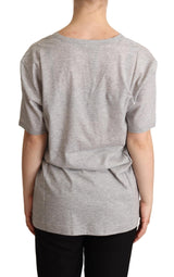 Elegante camiseta de algodón de cuello en V gris