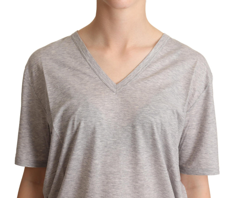 Elegante camiseta de algodón de cuello en V gris