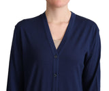 Elegante cardigan blu di lana vergine