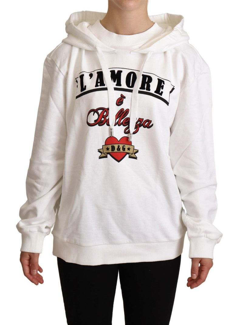 White L'Amore Motive Hooded πουλόβερ