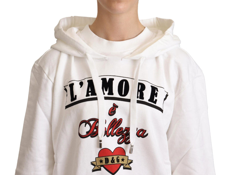 White L'Amore Motive Hooded πουλόβερ