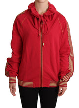 Chaqueta con capucha con cremallera de algodón rojo radiante