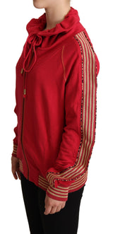 Chaqueta con capucha con cremallera de algodón rojo radiante