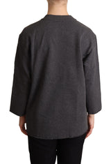 Maglione di cotone ricamato grigio chic