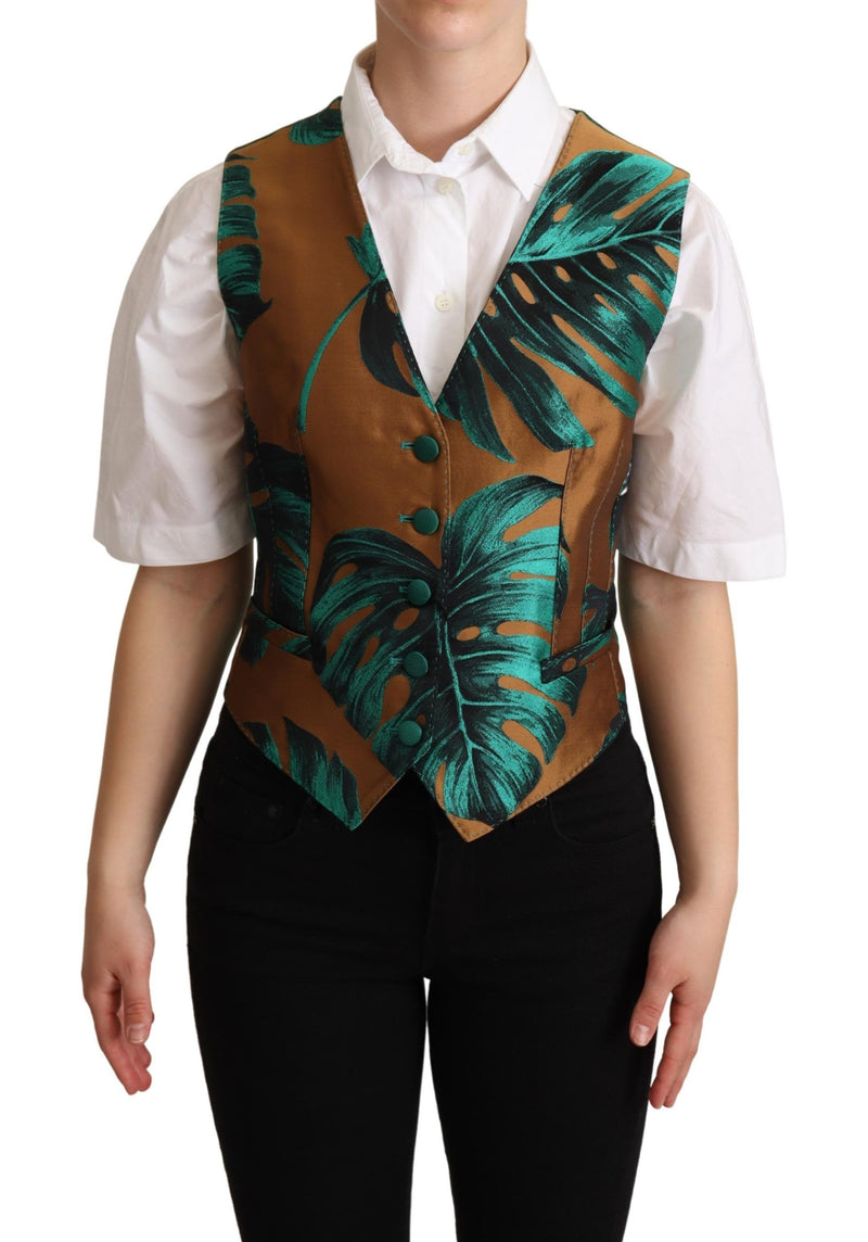 Elegante gilet con stampa a foglia verde