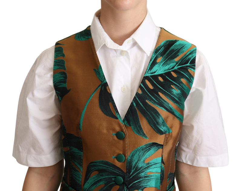 Elegante gilet con stampa a foglia verde