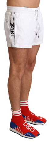 Elegant White KING Motive Swim Trunks