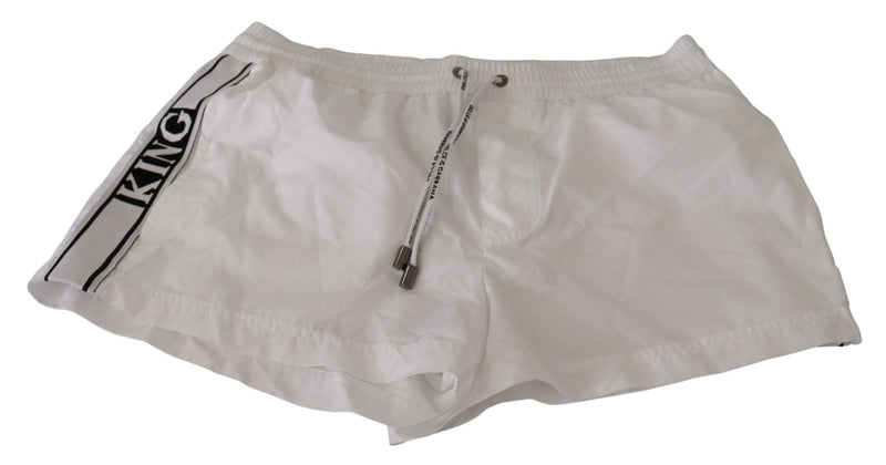 Elegant White KING Motive Swim Trunks