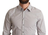 Elegant Grey Grey Striped Slim Fit Dress Shirt