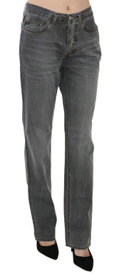 Jeans de pierna recta de cintura media gris elegante