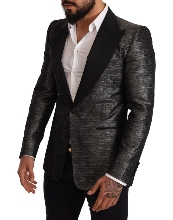 Μεταλλικό γκρι Jacquard Slim Fit Blazer