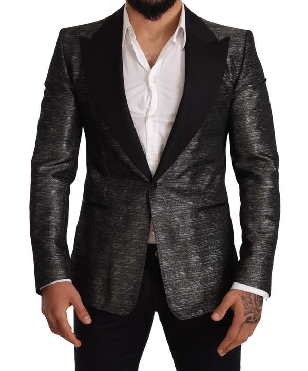 Blazer metallico grigio jacquard slim fit