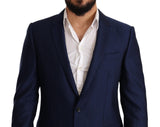 Eleganter blauer Jungfrau Wolle Martini Blazer