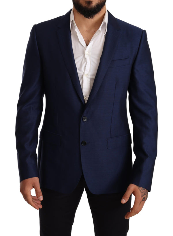 Eleganter blauer Jungfrau Wolle Martini Blazer