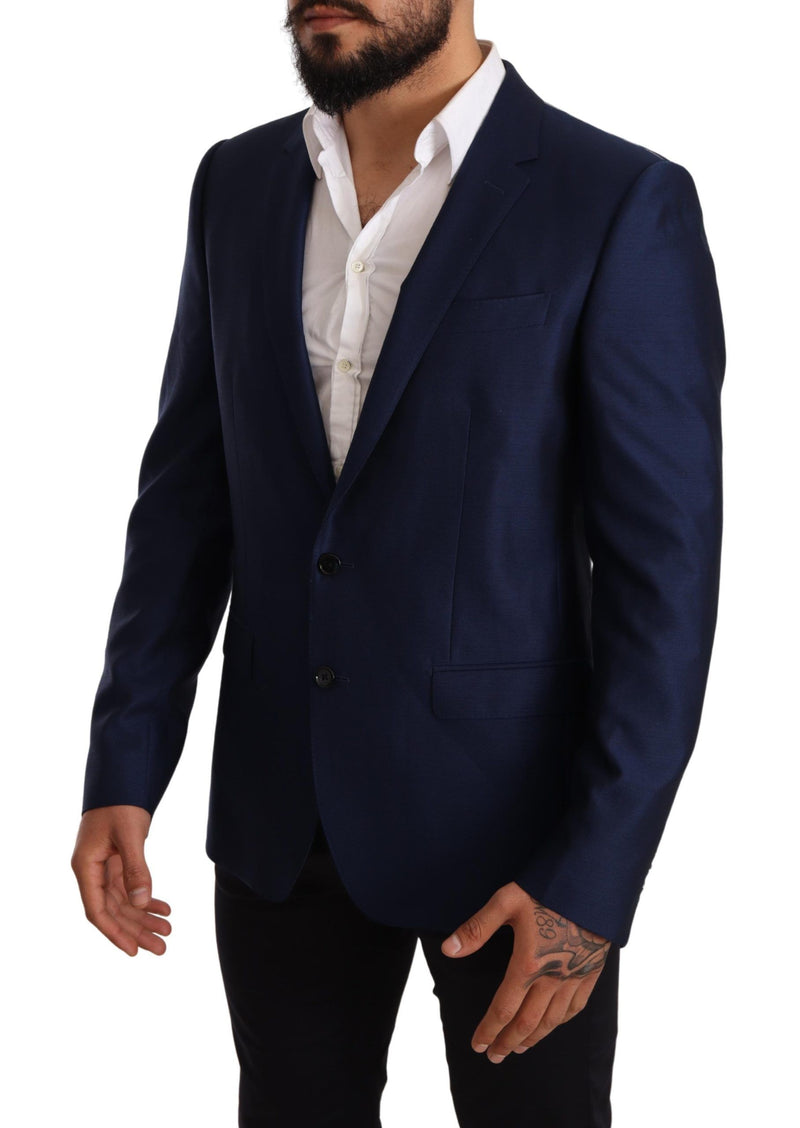 Eleganter blauer Jungfrau Wolle Martini Blazer