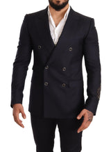 Elegante blazer di miscela di seta in cashmere blu scuro