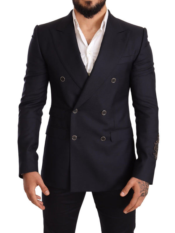 Elegante blazer di miscela di seta in cashmere blu scuro