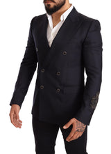 Elegante blazer di miscela di seta in cashmere blu scuro