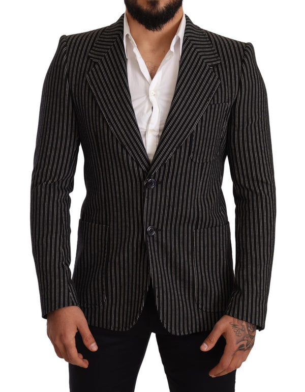 Eleganter schwarz gestreifte Virgin Woll Blazer