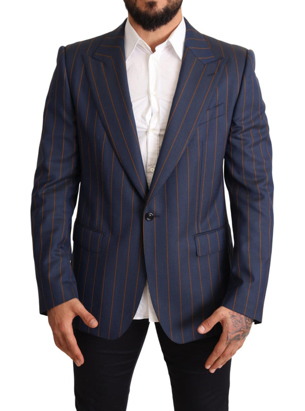 Élégant blazer en laine à rayures bleu slim