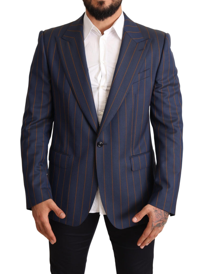 Blazer di lana a strisce blu elegante slim fit