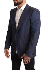 Blazer di lana a strisce blu elegante slim fit